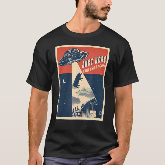Alien Boerderij abductie Beam Retro Bacon UFO Vark T-shirt (Voorkant)