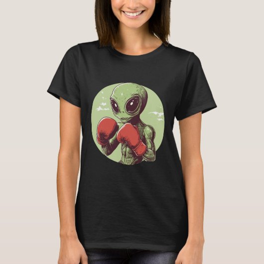 Alien Boxer klaar om te vechten in handschoenen T-shirt (Voorkant)