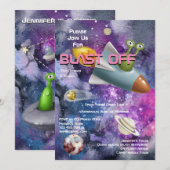 Alien cartoon cute UFO meisjes ruimte thema feestj Kaart (Voorkant / Achterkant)