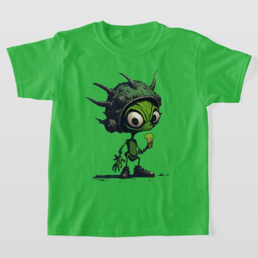 Alien Cartoon Design Genieten Ice Cream Cone Cool  T-shirt (Laagn)