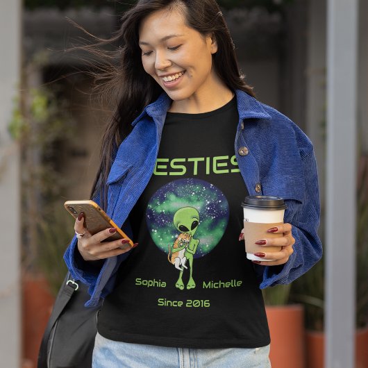 Alien & Cat Besties Matching Tee Customizable Tri-Blend Shirt