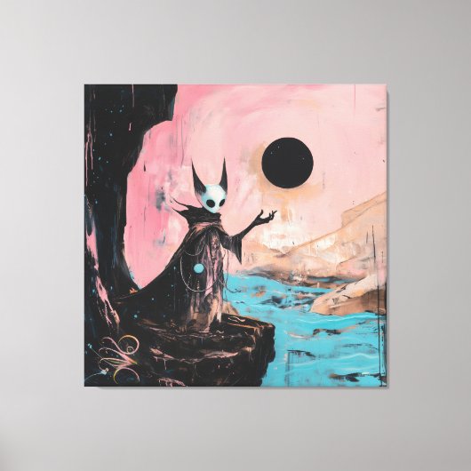 Alien Cat Black Moon Occult Dark Witchy AI Art Canvas Afdruk (Voorkant)