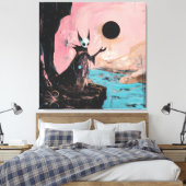 Alien Cat Black Moon Occult Dark Witchy AI Art Canvas Afdruk (Insitu (Slaapkamer))