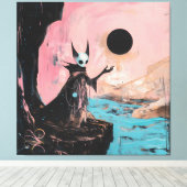 Alien Cat Black Moon Occult Dark Witchy AI Art Canvas Afdruk (Insitu (Houten vloer))