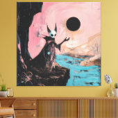 Alien Cat Black Moon Occult Dark Witchy AI Art Canvas Afdruk (Insitu (Woonkamer))