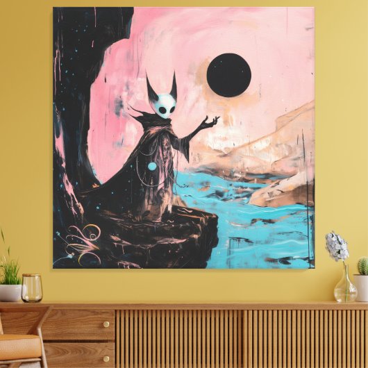 Alien Cat Black Moon Occult Dark Witchy AI Art Canvas Afdruk (Insitu (Woonkamer))
