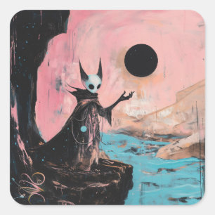 Alien Cat Black Moon Occult Dark Witchy AI Art Vierkante Sticker