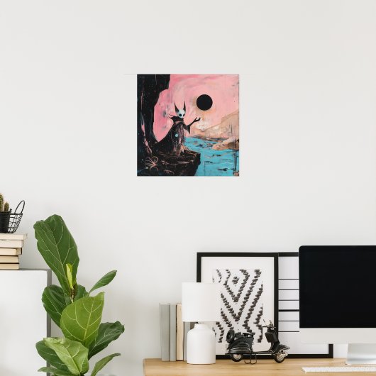 Alien Cat Black Moon Witchy AI Art Matte Value Poster (Thuiskantoor)