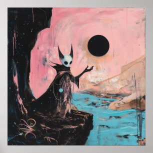 Alien Cat Black Moon Witchy AI Art Matte Value Poster