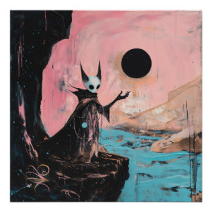 Alien Cat Black Moon Witchy AI Art Semi-Gloss Perfect Poster