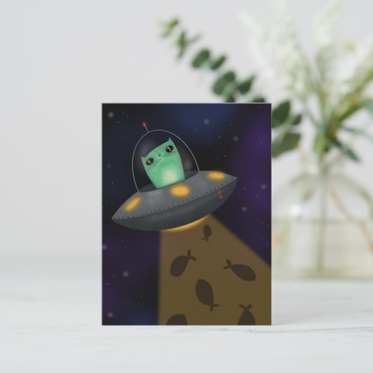 Alien Cat Briefkaart (Staand voorkant)