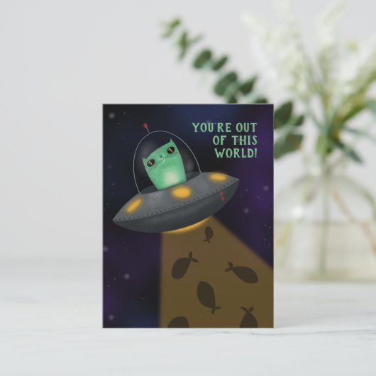 Alien Cat Feestdagenkaart (Staand voorkant)