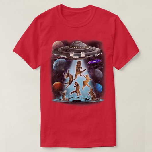Alien Cat Flying Saucer Buitspace Planets Scienc T-shirt (Design voorkant)