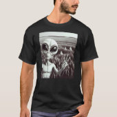 Alien Cat Funny Black and White Selfie UFO Peace S T-shirt (Voorkant)