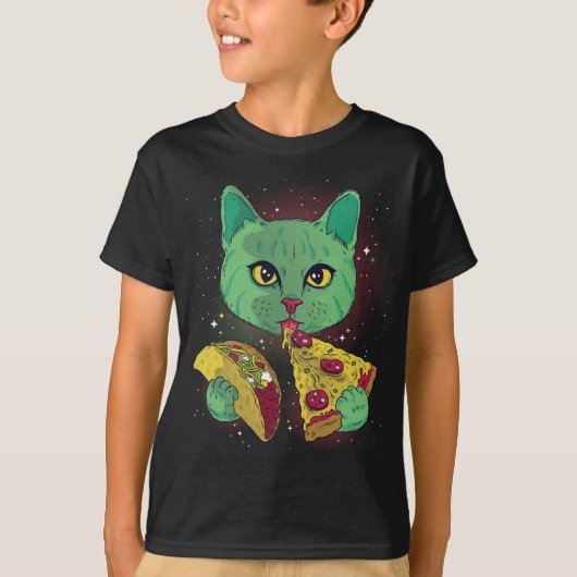 Alien Cat Funny Eat Pizza Taco Space Cats Kat T-shirt (Voorkant)