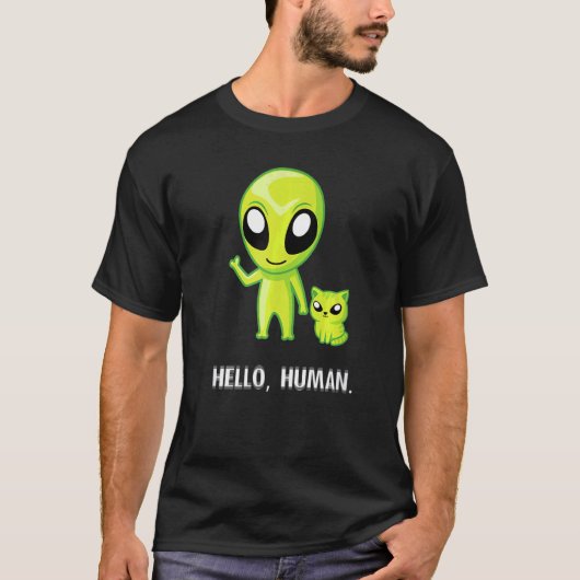Alien Cat Hallo Human Ufo Kitten T-shirt (Voorkant)