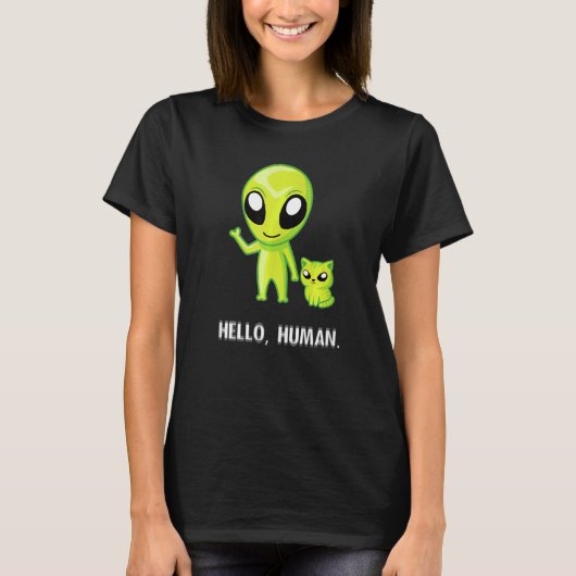 Alien Cat Hallo Human Ufo Kitten T-shirt (Voorkant)
