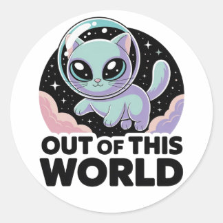 “Alien Cat Invasion – Quirky Cosmic Kitty for Cat  Ronde Sticker