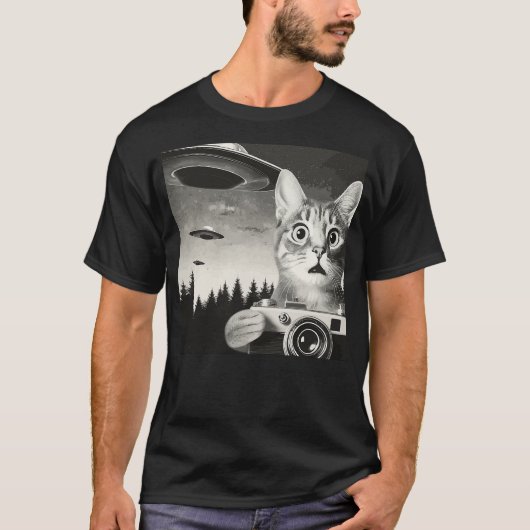 Alien Cat UFO Camera Graphic Alien Feline Photogra T-shirt (Voorkant)