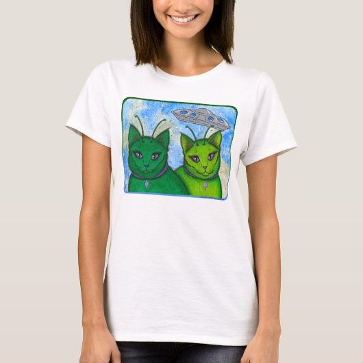 Alien Cats UFO Space Fantasy Cat Art Shirt (Voorkant)