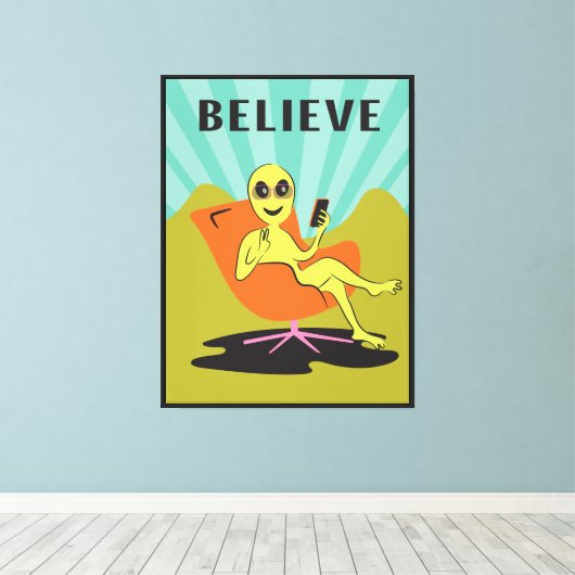 Alien Cellphone mod stoel retro pop kunst Canvas Afdruk (Insitu (Houten vloer))
