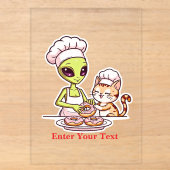 Alien Chef Kat Donut Kawaii Ontwerp Acryl Uitnodigingen (Voorkant)