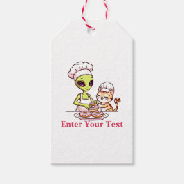 Alien Chef Kat Donut Kawaii Ontwerp Cadeaulabel