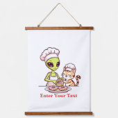 Alien Chef Kat Donut Kawaii Ontwerp Hangend Wandkleed (Voorkant)