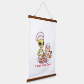 Alien Chef Kat Donut Kawaii Ontwerp Hangend Wandkleed (Gebogen)
