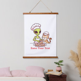 Alien Chef Kat Donut Kawaii Ontwerp Hangend Wandkleed