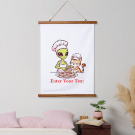 Alien Chef Kat Donut Kawaii Ontwerp Hangend Wandkleed