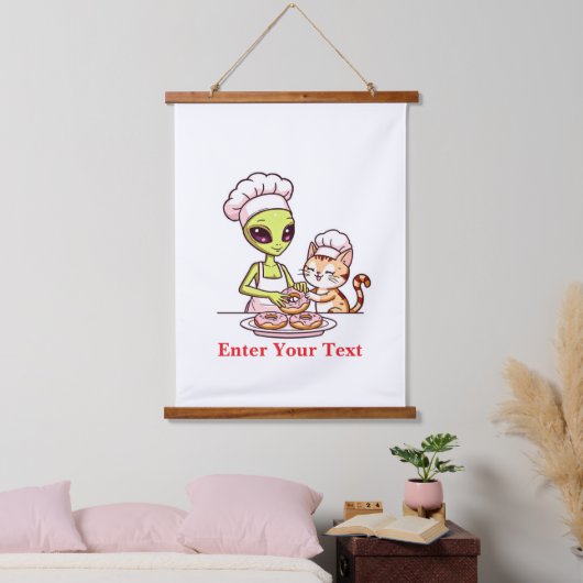 Alien Chef Kat Donut Kawaii Ontwerp Hangend Wandkleed (Slaapkamer)