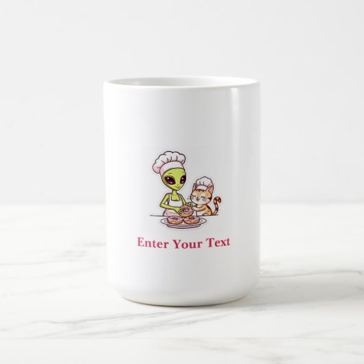 Alien Chef Kat Donut Kawaii Ontwerp Koffiemok (Center)
