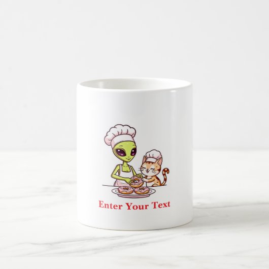 Alien Chef Kat Donut Kawaii Ontwerp Koffiemok (Center)