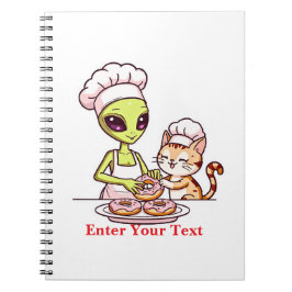 Alien Chef Kat Donut Kawaii Ontwerp Notitieboek