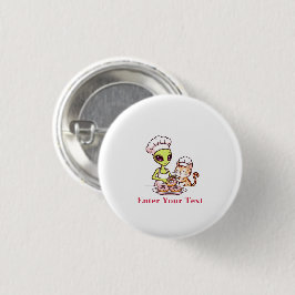 Alien Chef Kat Donut Kawaii Ontwerp Ronde Button 3,2 Cm