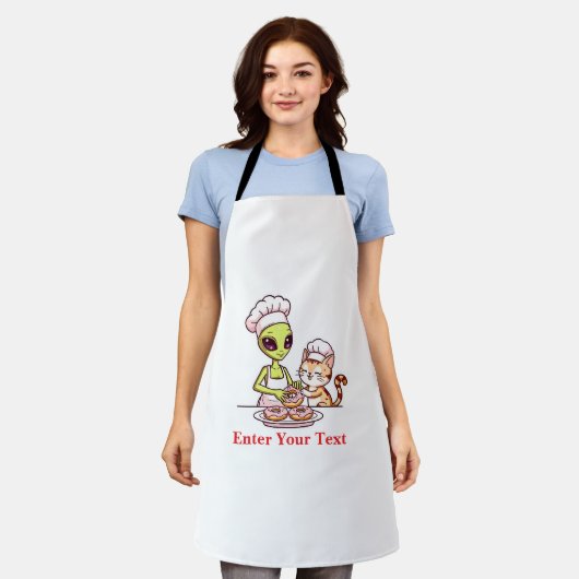 Alien Chef Kat Donut Kawaii Ontwerp Schort (Gedragen)
