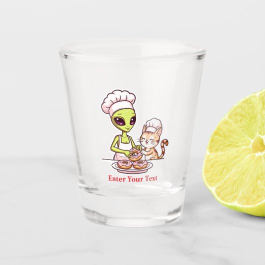 Alien Chef Kat Donut Kawaii Ontwerp Shot Glas (Voorkant)