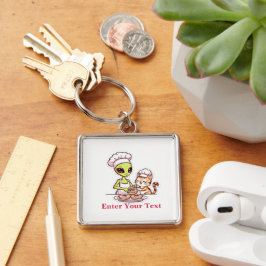 Alien Chef Kat Donut Kawaii Ontwerp Sleutelhanger