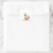 Alien Chef Kat Donut Kawaii Ontwerp Vierkante Sticker (Tas)