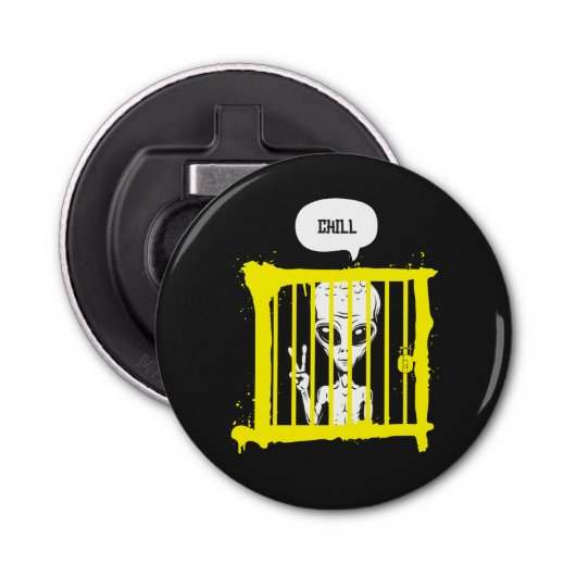 Alien Chill in de gevangenis Button Flesopener (Voorkant)