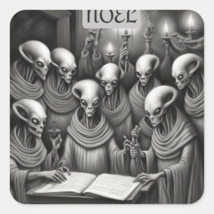 Alien Christmas Carol Choir Vierkante Sticker