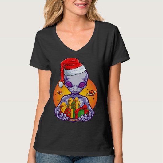 Alien Christmas for Kids Boys Men Santa Hat T-shirt (Voorkant)