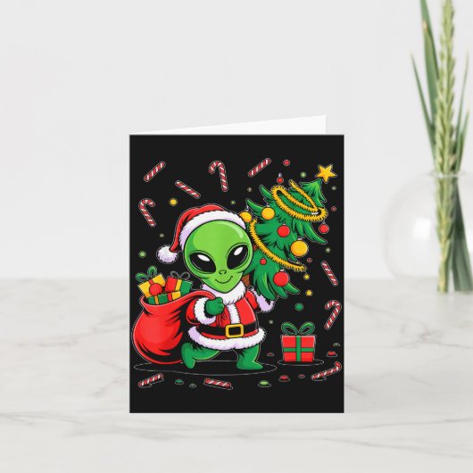 Alien Christmas Tree Lights Xmas Funny Alien  Kaart (Voorkant)