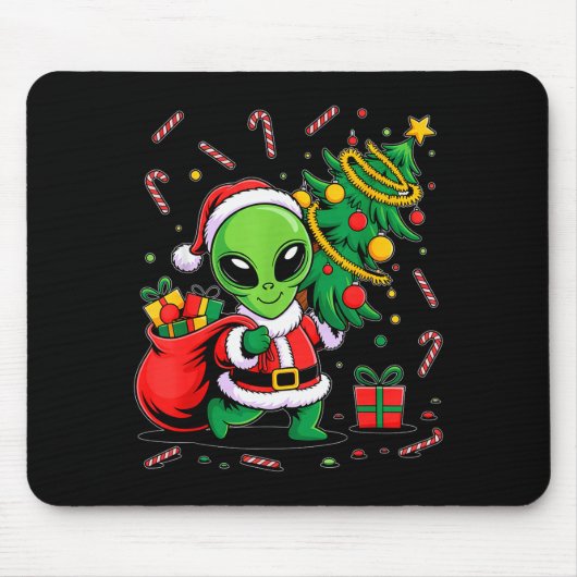 Alien Christmas Tree Lights Xmas Funny Alien Muismat (Voorkant)