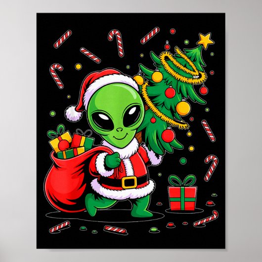 Alien Christmas Tree Lights Xmas Funny Alien Poster (Voorkant)