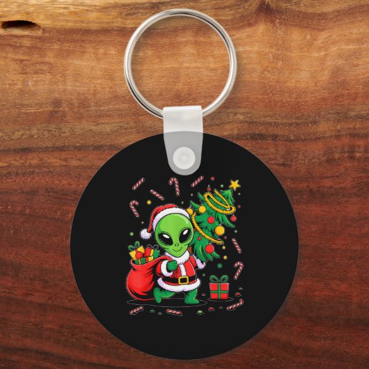 Alien Christmas Tree Lights Xmas Funny Alien  Sleutelhanger (Voorkant)