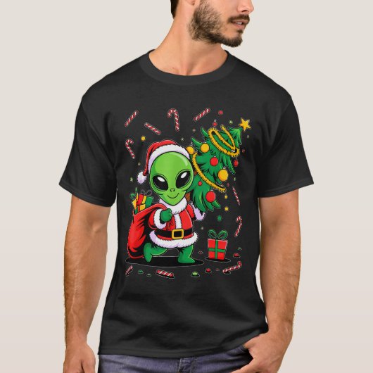 Alien Christmas Tree Lights Xmas Funny Alien  T-shirt (Voorkant)