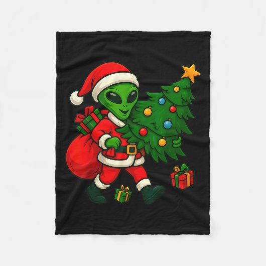 Alien Christmas Tree Xmas Lights Funny Holiday Men Fleece Deken (Voorkant)
