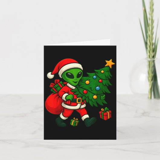 Alien Christmas Tree Xmas Lights Funny Holiday Men Kaart (Voorkant)